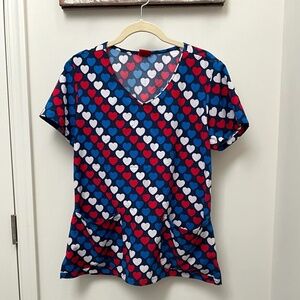 Dickies Red, White & Blue heart scrub top size medium